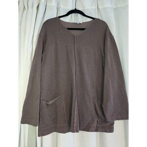 Bryn Walker M Sunday Shirt Long Sleeve V Neck Pocket Bamboo Blend Made in USA